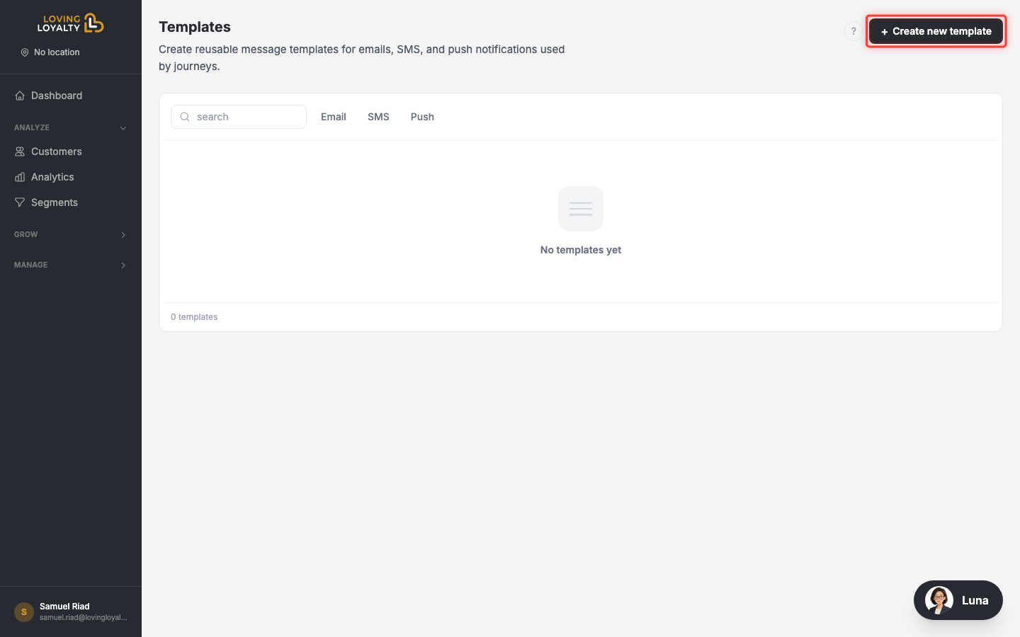 Templates list — click Add Template button highlighted