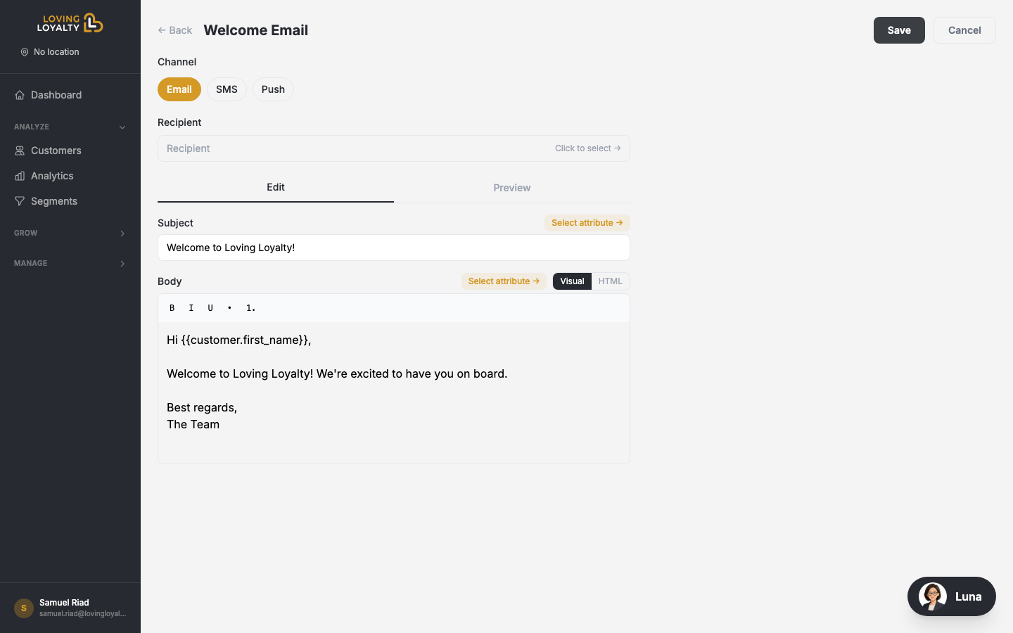 Templates list showing newly created template